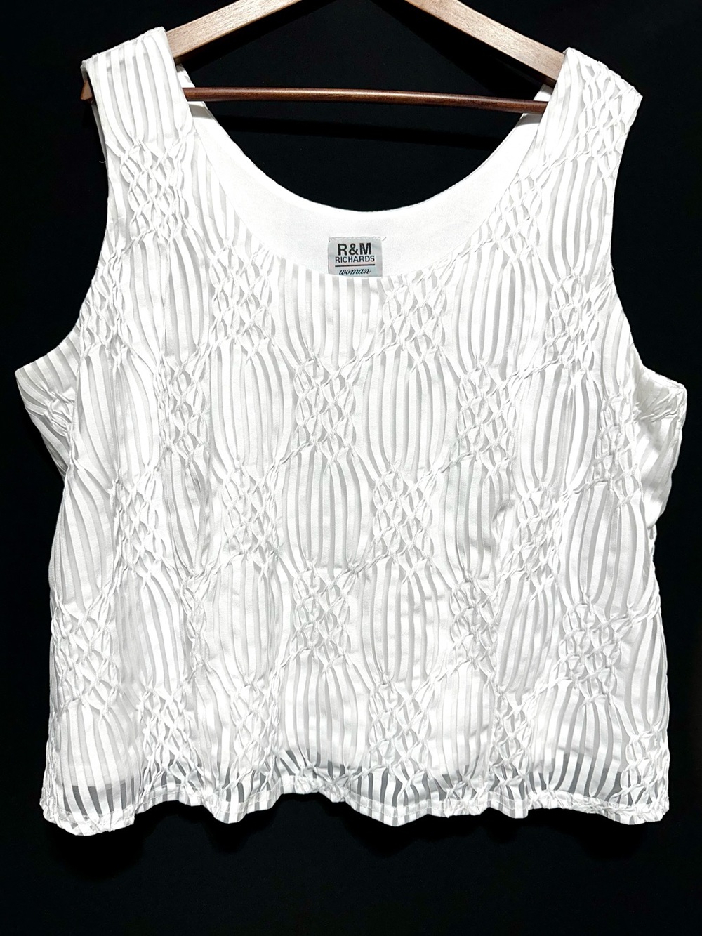 R&M RICHARDS White Textured Sheer Mesh Layered Tank Blouse XL XXL